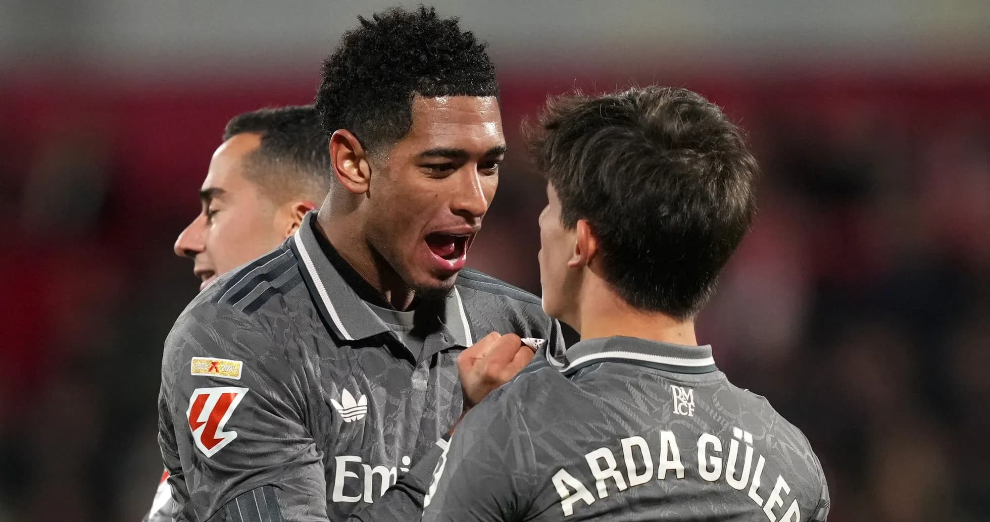 Two players celebrating together during a match Two players celebrating together during a match