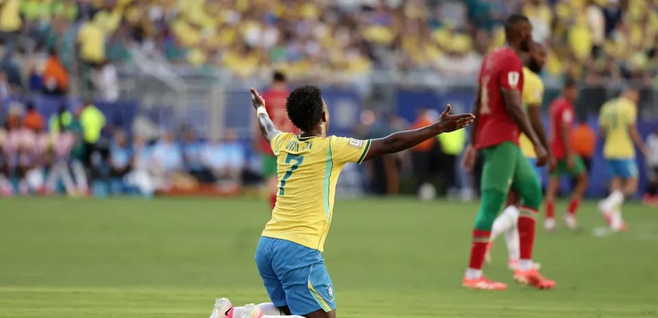 Player celebrating during Brazil vs Morocco match Player celebrating during Brazil vs Morocco match