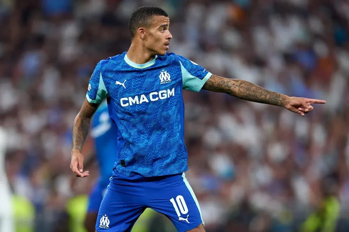 Player pointing during a match for Marseille Player pointing during a match for Marseille