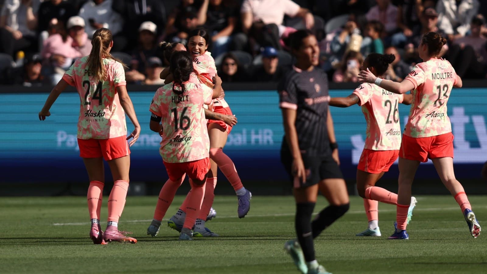 Portland Thorns celebrating a goal during match Portland Thorns celebrating a goal during match